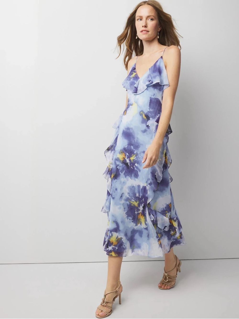White House Black Market Lavender-Blue Floral Maxi Dress